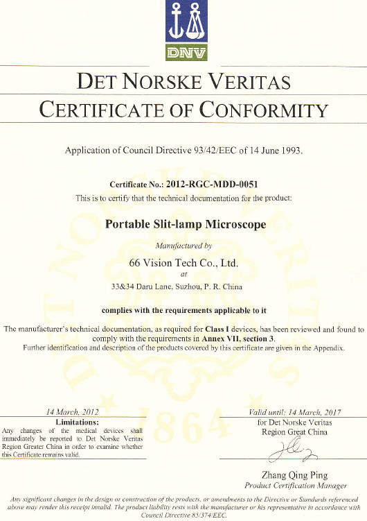 Китай 66 VISION TECH CO., LTD Сертификаты